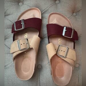 Birkenstock Two-Tone Suede, Pink and Maroon, Size 37 (6.5)